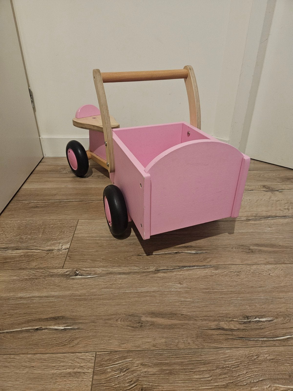Roze houten bakfiets voor kinderen, Ophalen, Gebruikt, Loopfiets