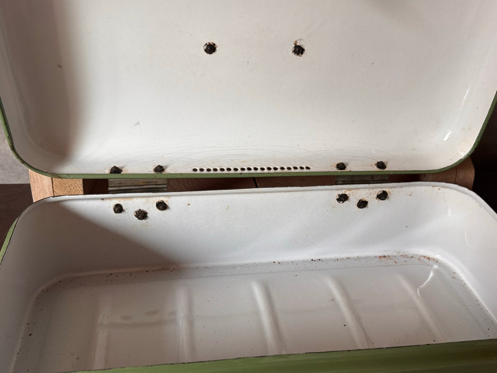 Vintage Broodtrommel Groen Emaille, Antiek en Kunst, Antiek | Emaille, Ophalen