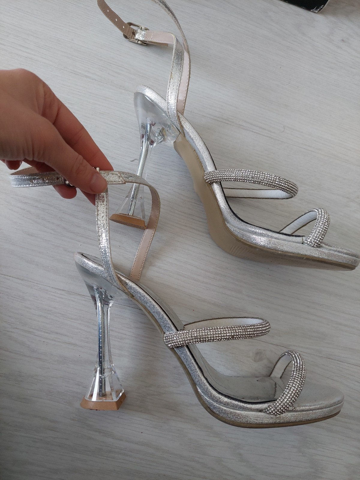 Zilveren open pumps met steentjes maat 36, Overige kleuren, Verzenden, Schoenen met hoge hakken, Gedragen