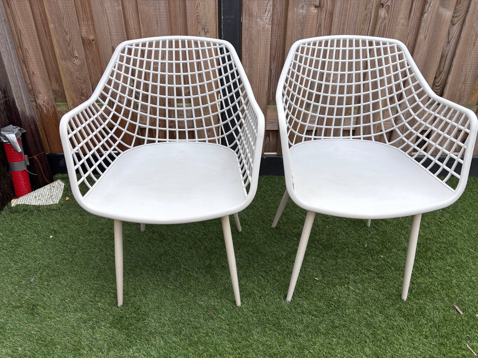 Kuipstoel Webbing grijs/beige 2 stuks, Ophalen, Kunststof, Gebruikt, Twee