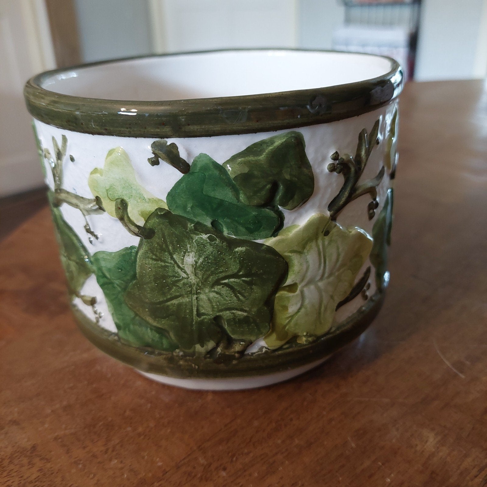 Vintage Italiaanse Bloempot met Kikker- en Bladmotief, Antiek en Kunst, Antiek | Keramiek en Aardewerk, Ophalen of Verzenden