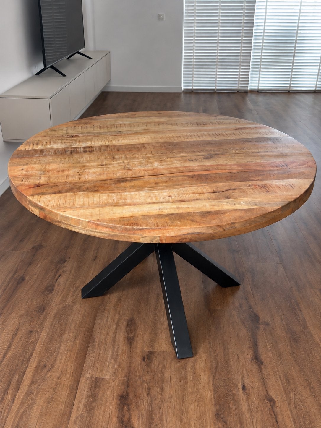 Eettafel mango hout 4 personen, Huis en Inrichting, Ophalen, Zo goed als nieuw, Rond, 100 tot 150 cm