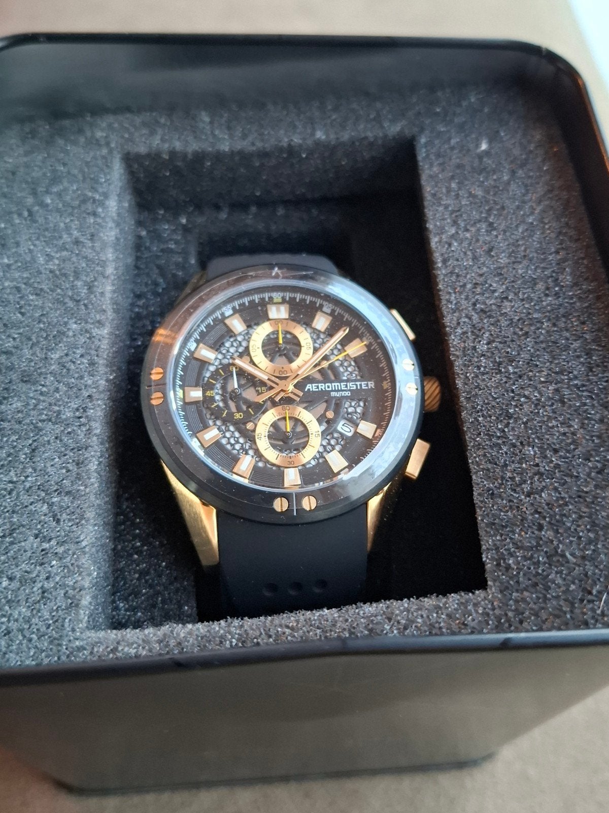 Aeromeister Mundo AM6105 Heren Horloge - Goud/Zwart, Sieraden, Tassen en Uiterlijk, Ophalen of Verzenden, Zo goed als nieuw, Overige merken