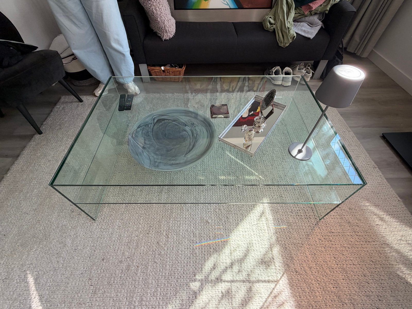Glazen Salontafel met Opbergruimte - Modern Design, Huis en Inrichting, Ophalen, 100 tot 150 cm, 50 tot 100 cm, Glas