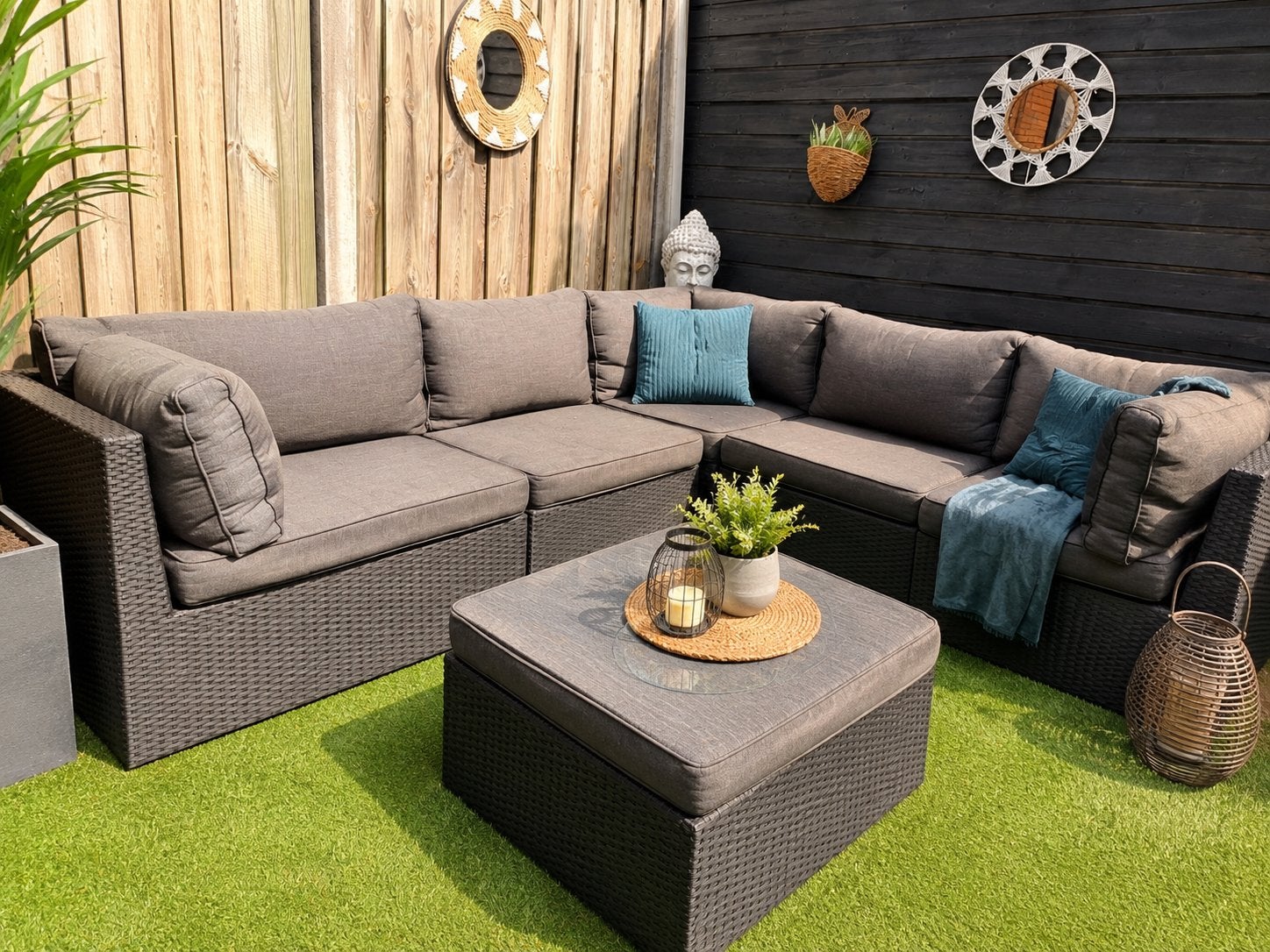 Heerlijke loungebank voor 5 personen met extra fauteuil, Ophalen of Verzenden, Gebruikt, Wicker