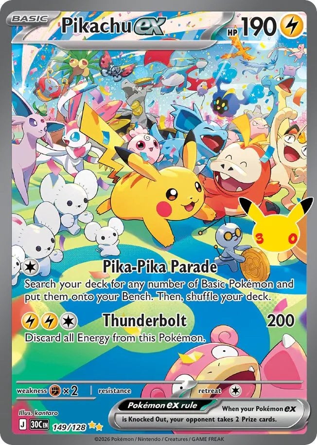 Pokemon kaart Pikachu EX 30th Anniversary, Ophalen, Zo goed als nieuw