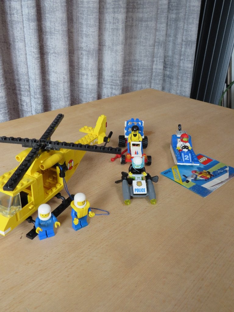 Lego 6697 Helikopter, Politieduiker, Strandsurfer, Speedboot, City, Lego, Ophalen of Verzenden, Zo goed als nieuw