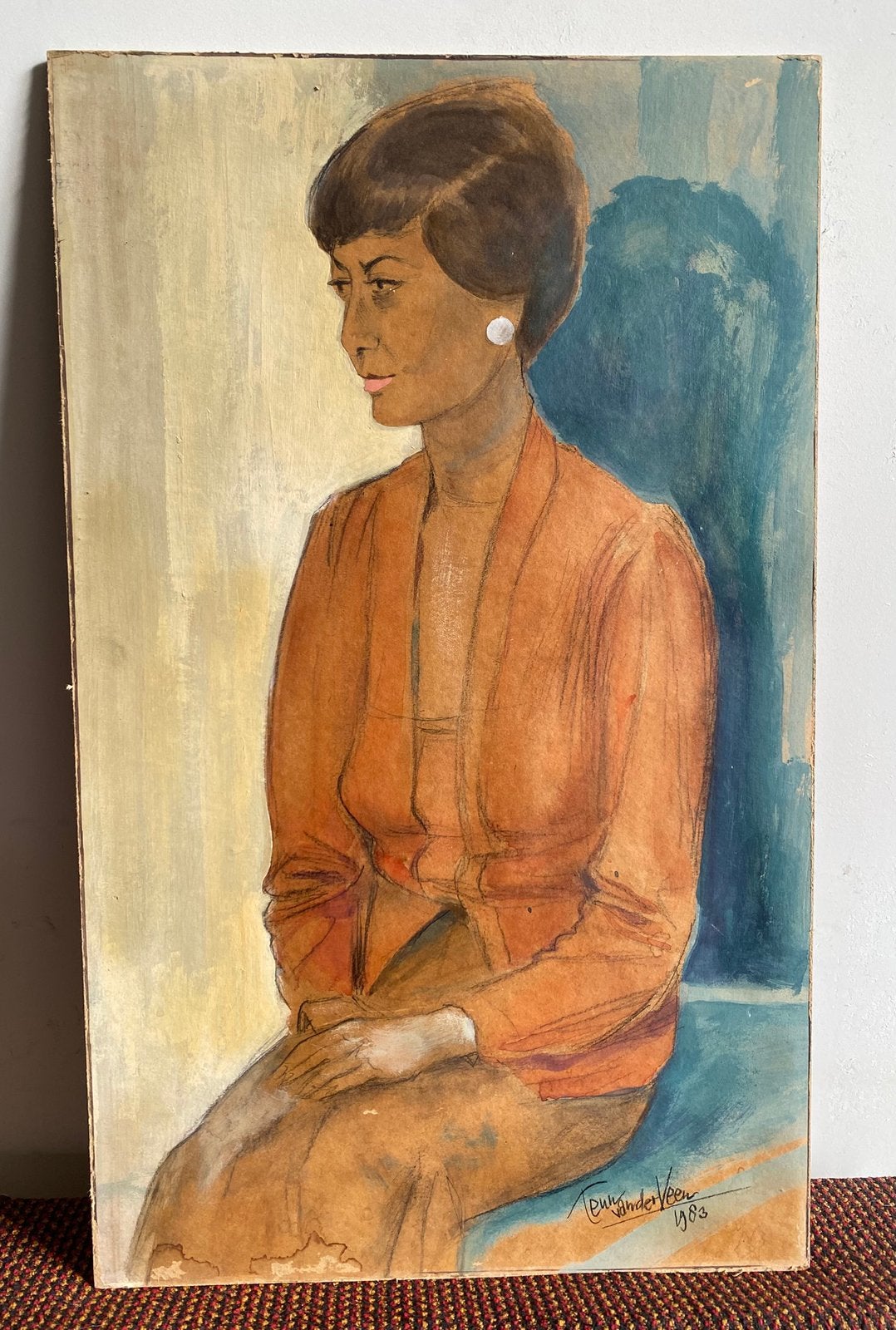 Portret door Teun van der Veen (1902-1991), Zwolle, Ophalen of Verzenden, Gesigneerd, Olieverf