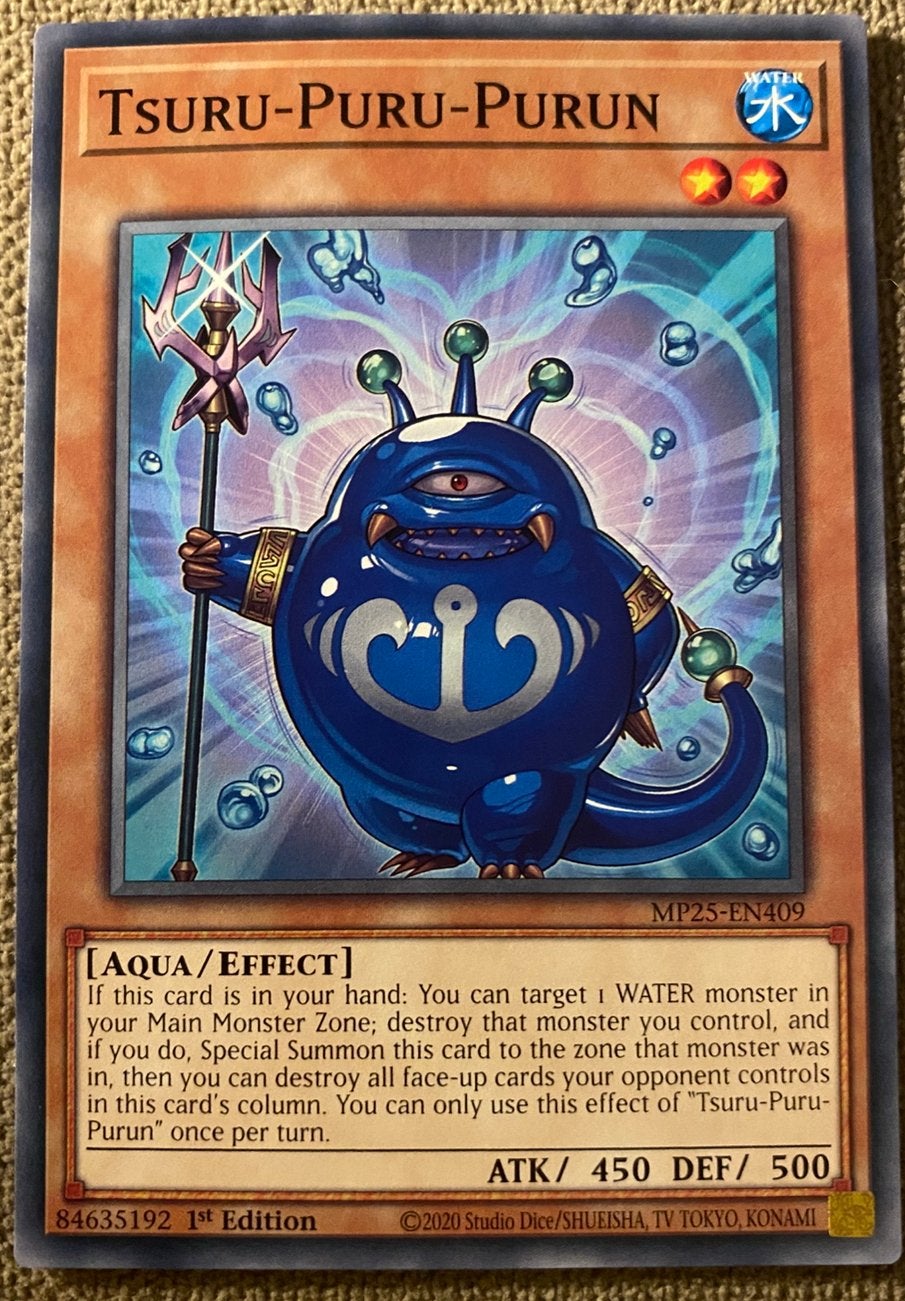 Yu-Gi-Oh! Tsuru-Puru-Purun MP25 1st Edition !, Ophalen of Verzenden, Zo goed als nieuw, Losse kaart