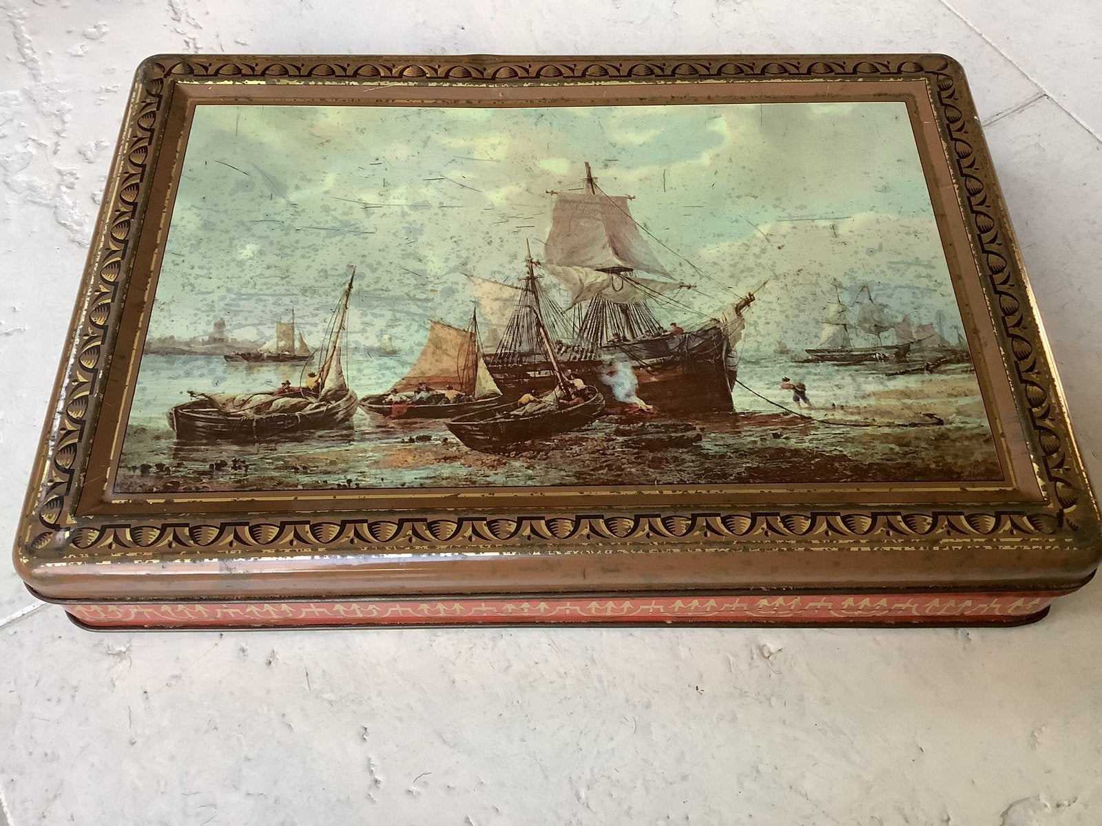 Oud blik blikken trommel cote dor d’or met schepen  vintage, Ophalen of Verzenden, Gebruikt, Overige