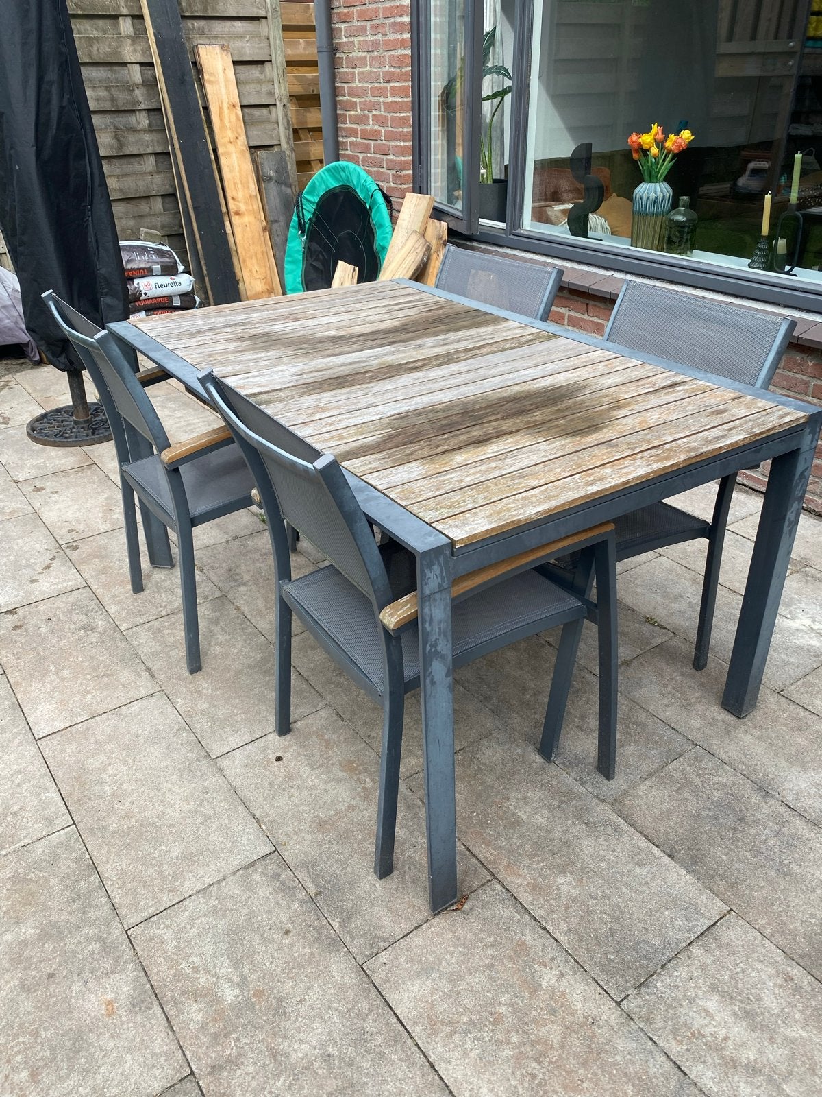 Uitschuifbare tuintafel met 4 stoelen, Tuin en Terras, Tuintafels, Ophalen, Gebruikt, Rechthoekig, Aluminium