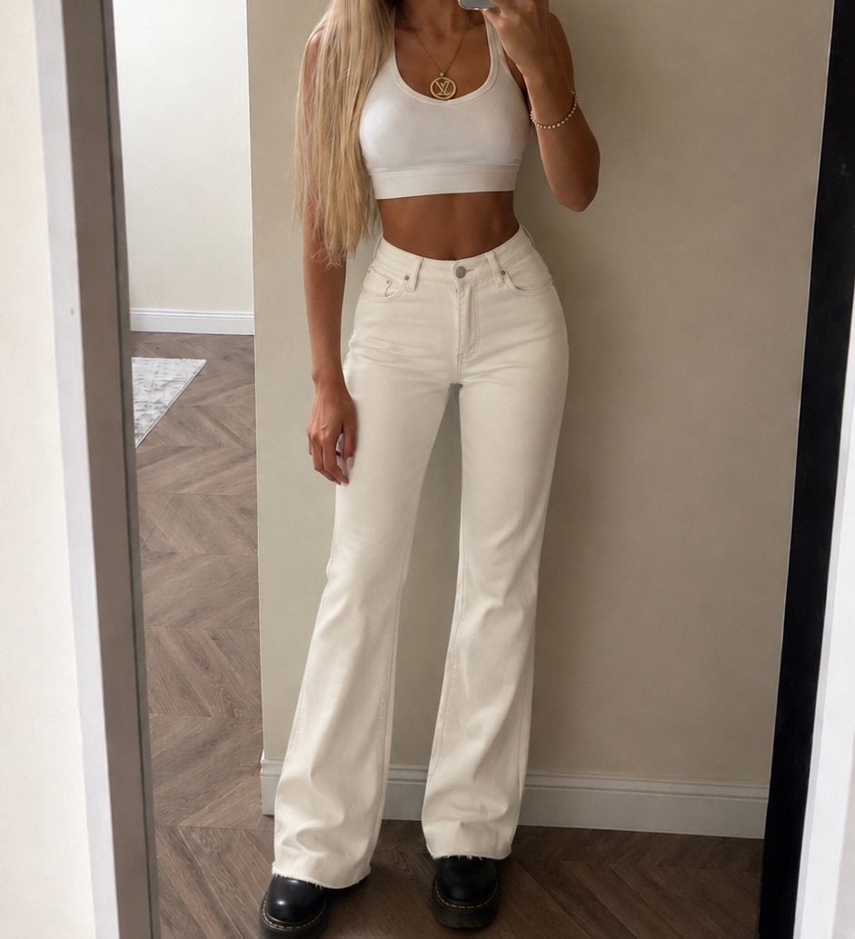 Florez Flared Jeans Cream, Verzenden, Zo goed als nieuw, Wit, W28 - W29 (confectie 36)