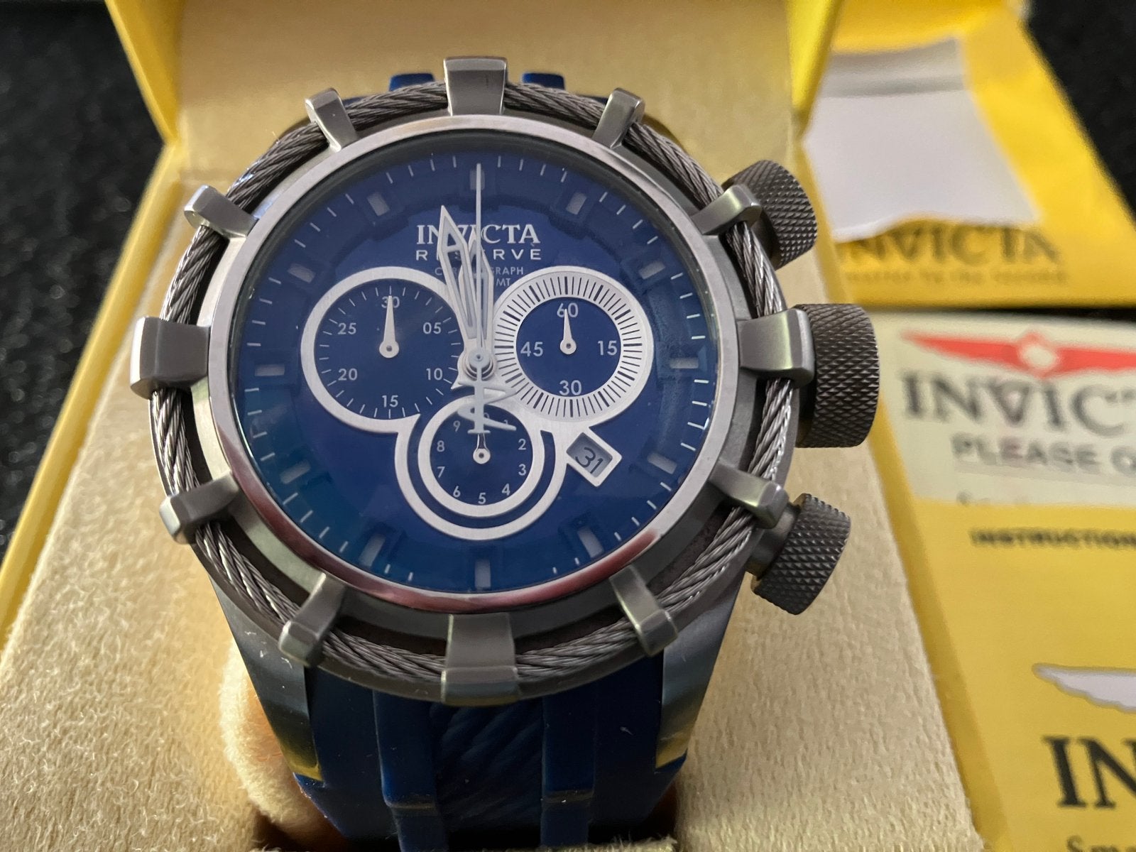 Invicta Bolt Reserve horloge 50 mm, Ophalen of Verzenden, Zo goed als nieuw, Blauw, Jongen of Meisje