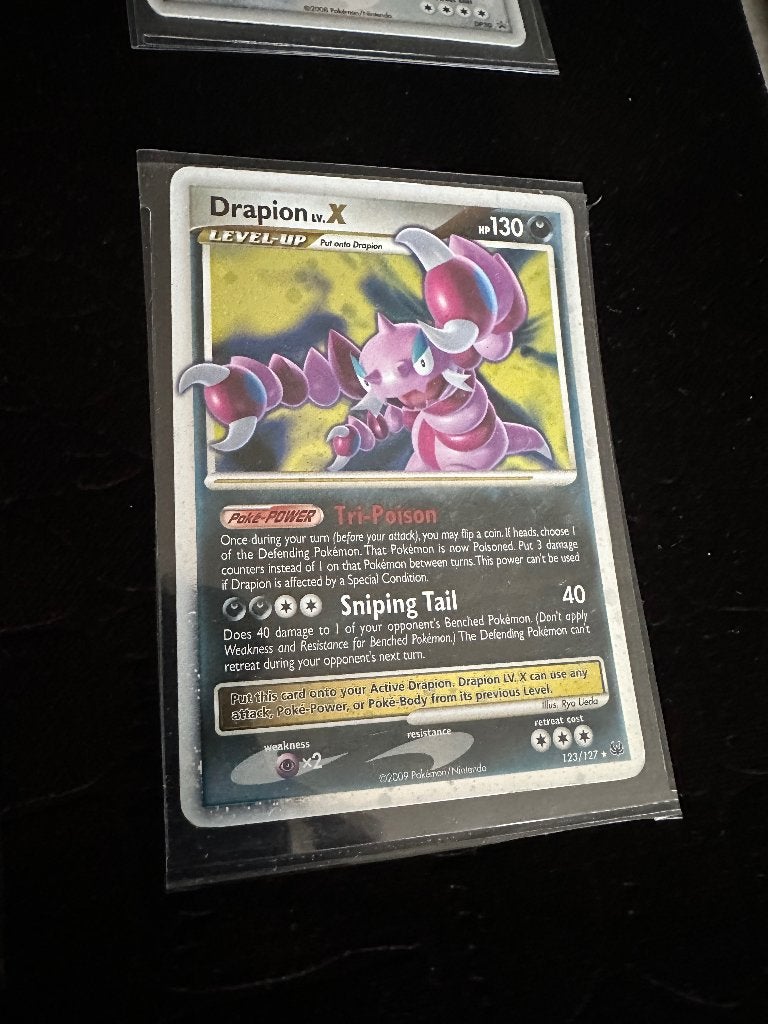 Pokemon kaart drapion lv x, Ophalen of Verzenden, Zo goed als nieuw, Losse kaart, Foil