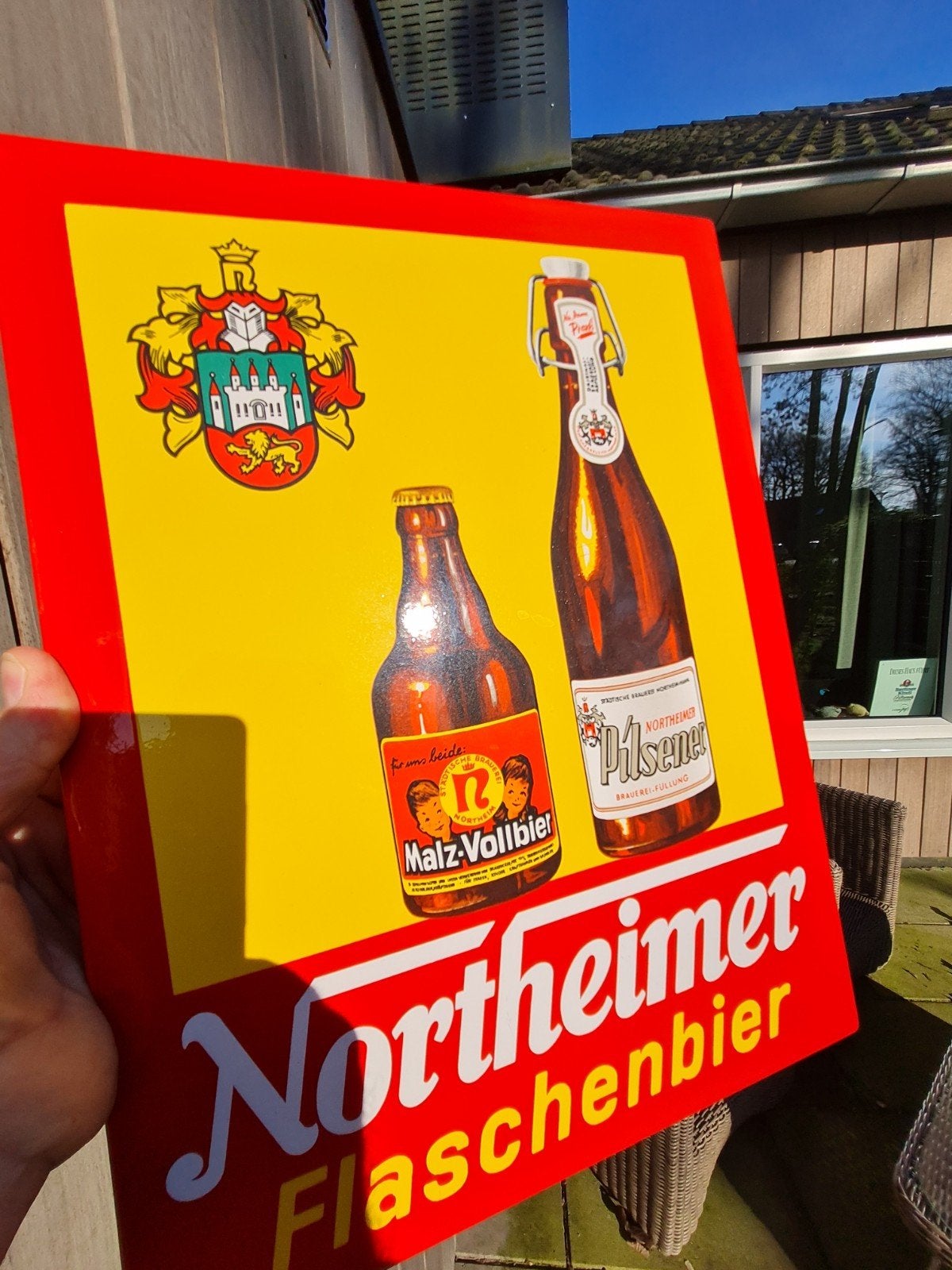 northeimer Duits bier emaille bord, Ophalen of Verzenden, Zo goed als nieuw, Reclamebord