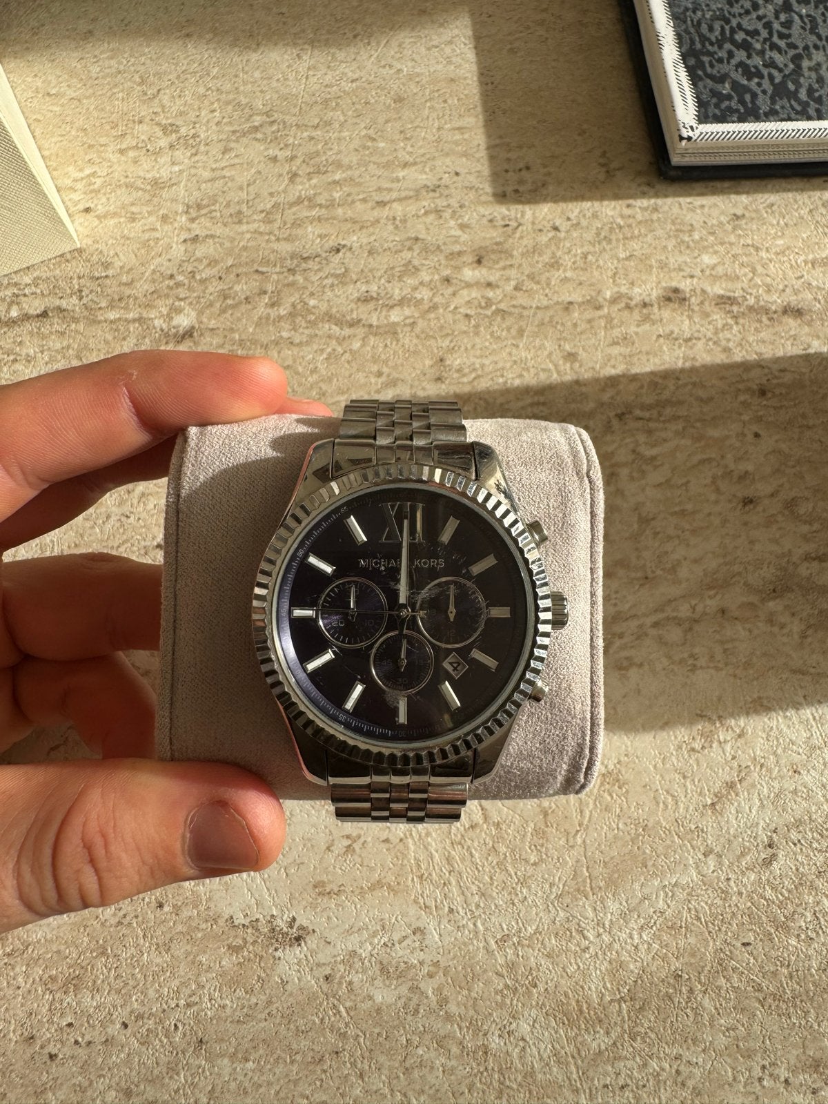 Michael Kors Herenhorloge - Zilverkleurig met Zwarte Wijzerp, Overige merken, Gebruikt, Staal, Polshorloge