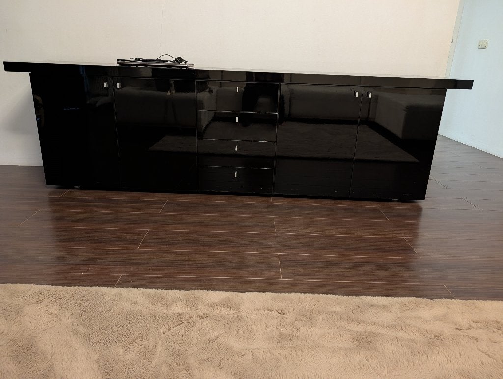 Hoogglans Zwarte Dressoirkast 250 cm, Ophalen, Gebruikt, Overige stijlen, Kop(pen) en/of Schotel(s)