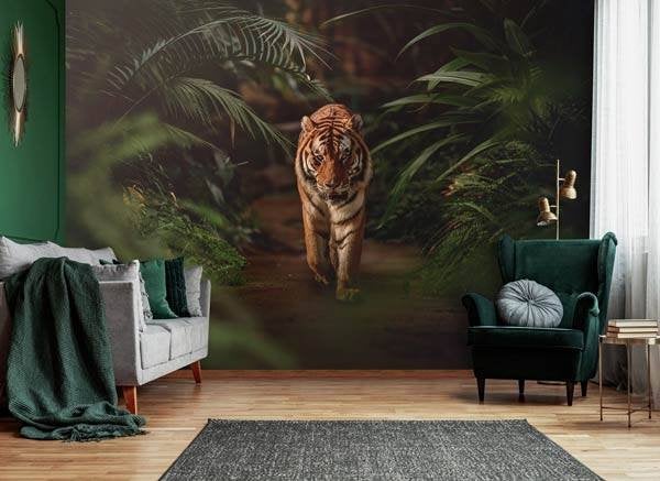 Fotobehang / Behang - Tijger in de Jungle, Fotobehangkoning.nl, Hoogeveen, Info@fotobehangkoning.nl, Fotobehang