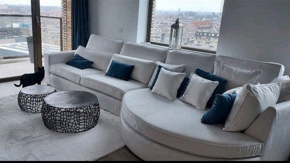 Witte ronde hoekbank - Modern en Comfortabel, Huis en Inrichting, Banken | Bankstellen, Ophalen, Hoekbank, 300 cm of meer, Zo goed als nieuw
