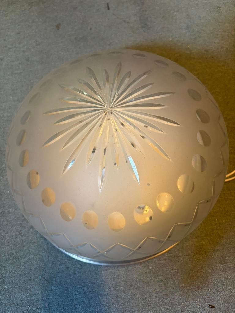 Plafondlamp glas met nikkelen rand 2 stuks, Ophalen of Verzenden, Gebruikt, Glas