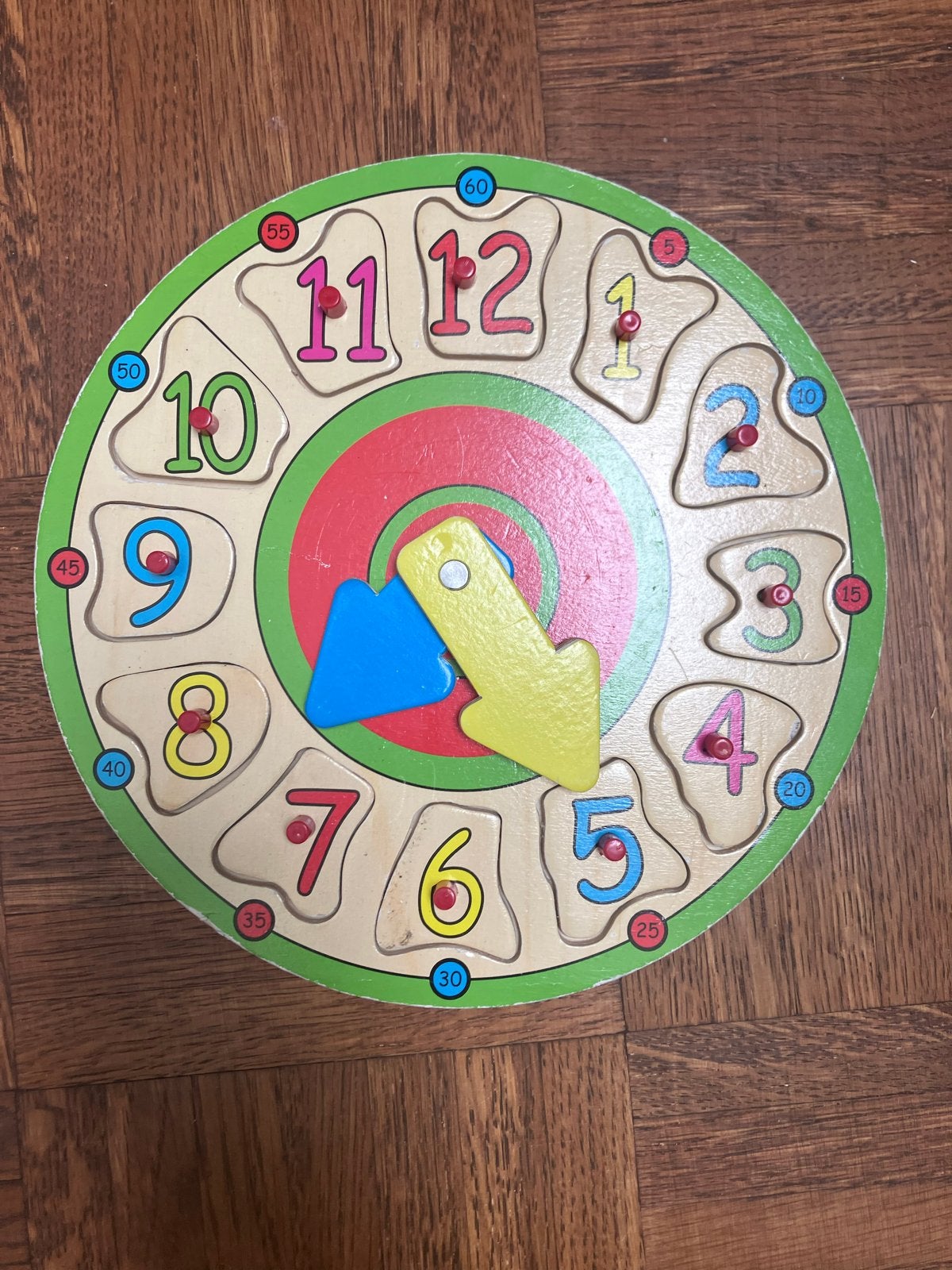 Houten leerklok met puzzelstukken, Ophalen of Verzenden, Gebruikt, Puzzelen