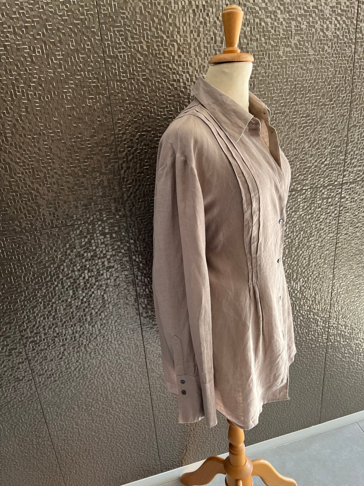 Repeat linnen blouse in taupe maat 44, Ophalen of Verzenden, Zo goed als nieuw, Maat 42/44 (L), Beige