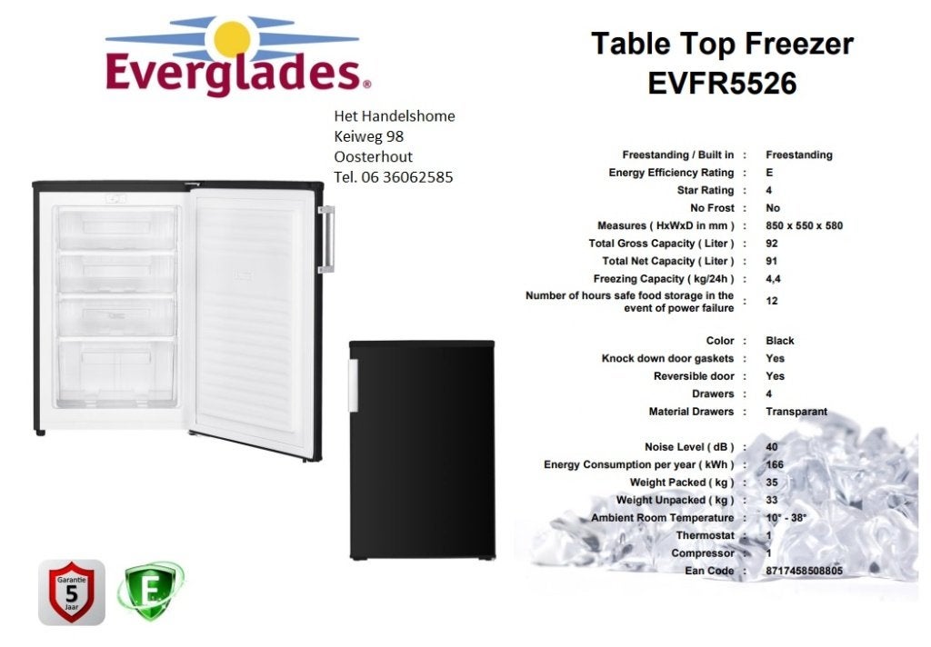 Direct op voorraad zwarte vriezer tafelmodel 5 jaar gar., Minder dan 85 cm, Nieuw, Minder dan 60 cm, Energieklasse A of zuiniger