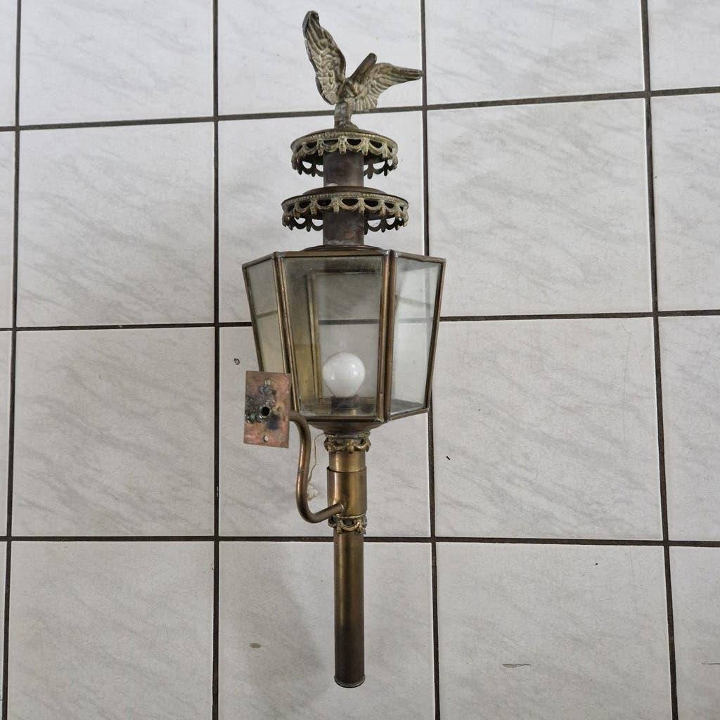 Antieke koperen lantaarn met adelaar decoratie, Ophalen of Verzenden