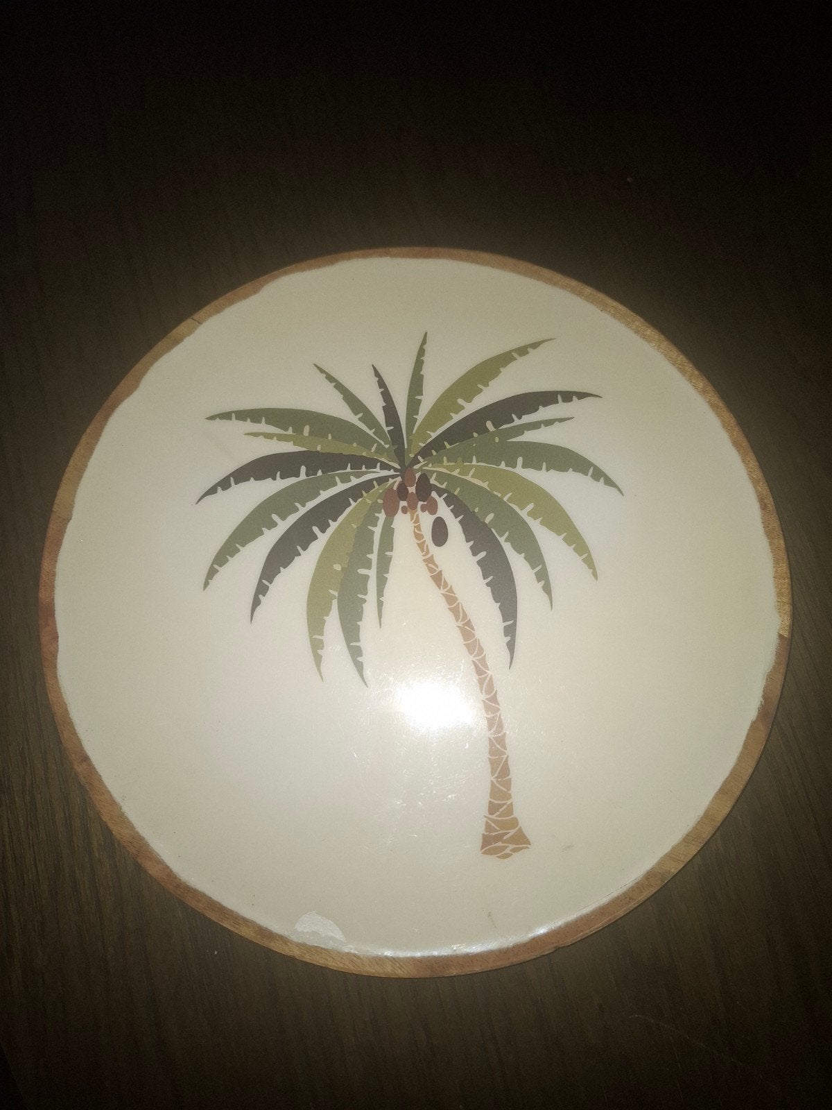 Rond mangohouten plateau, dienblad met geglazuurde bovenkant, Rond, Ophalen of Verzenden, Zo goed als nieuw, Met afbeelding/tekst