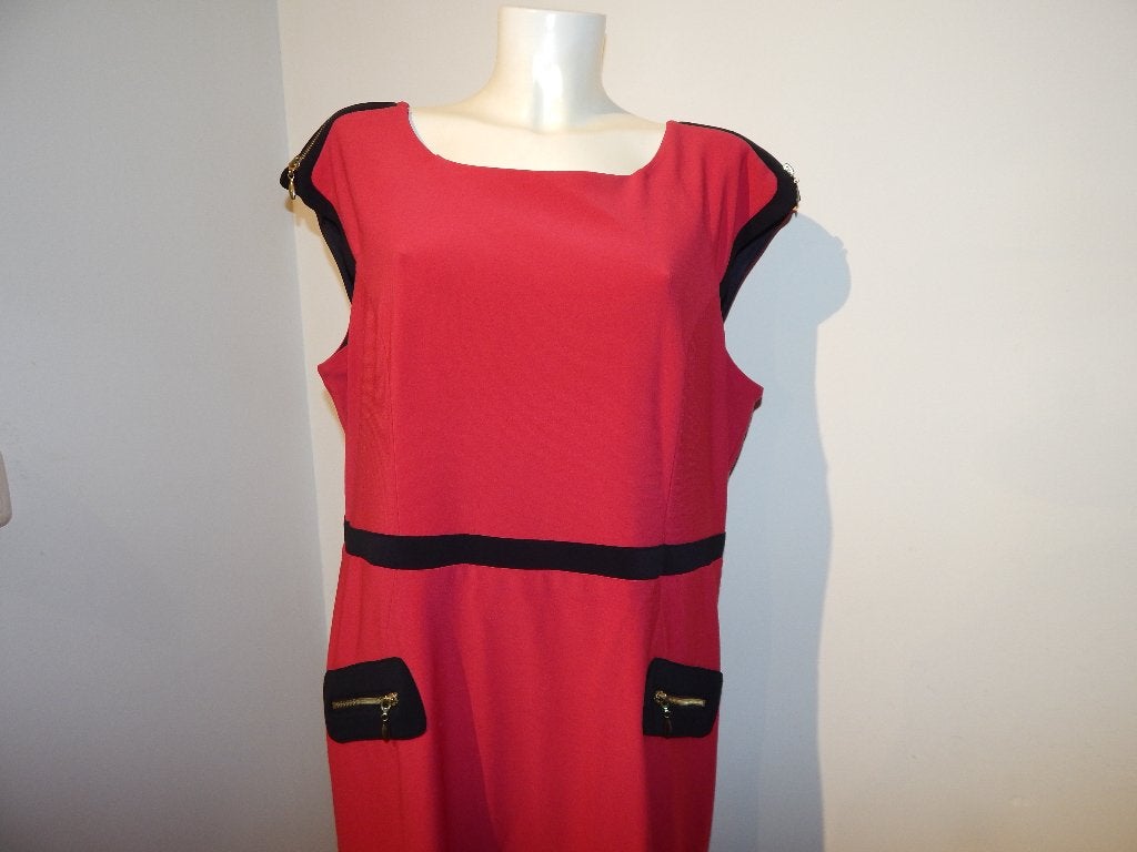 Joseph Ribkoff stretch jurk vintage rood zwart details D48, Kleding | Dames, Verzenden, Maat 46/48 (XL) of groter, Joseph Ribkoff