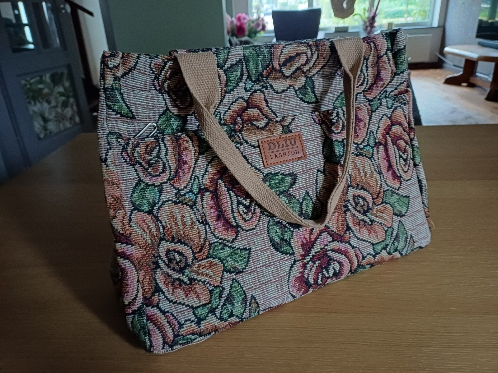 Gobelin stoffen tasje met bloemenprint, Ophalen of Verzenden, Zo goed als nieuw, Overige kleuren, Handtas