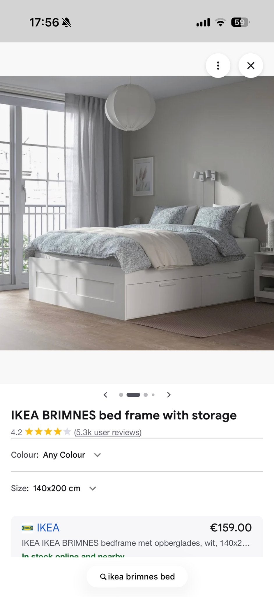 IKEA BRIMNES bedframe met 4 opberglades, 140x200 cm, Huis en Inrichting, Slaapkamer | Bedden, Wit, Tweepersoons, Zo goed als nieuw