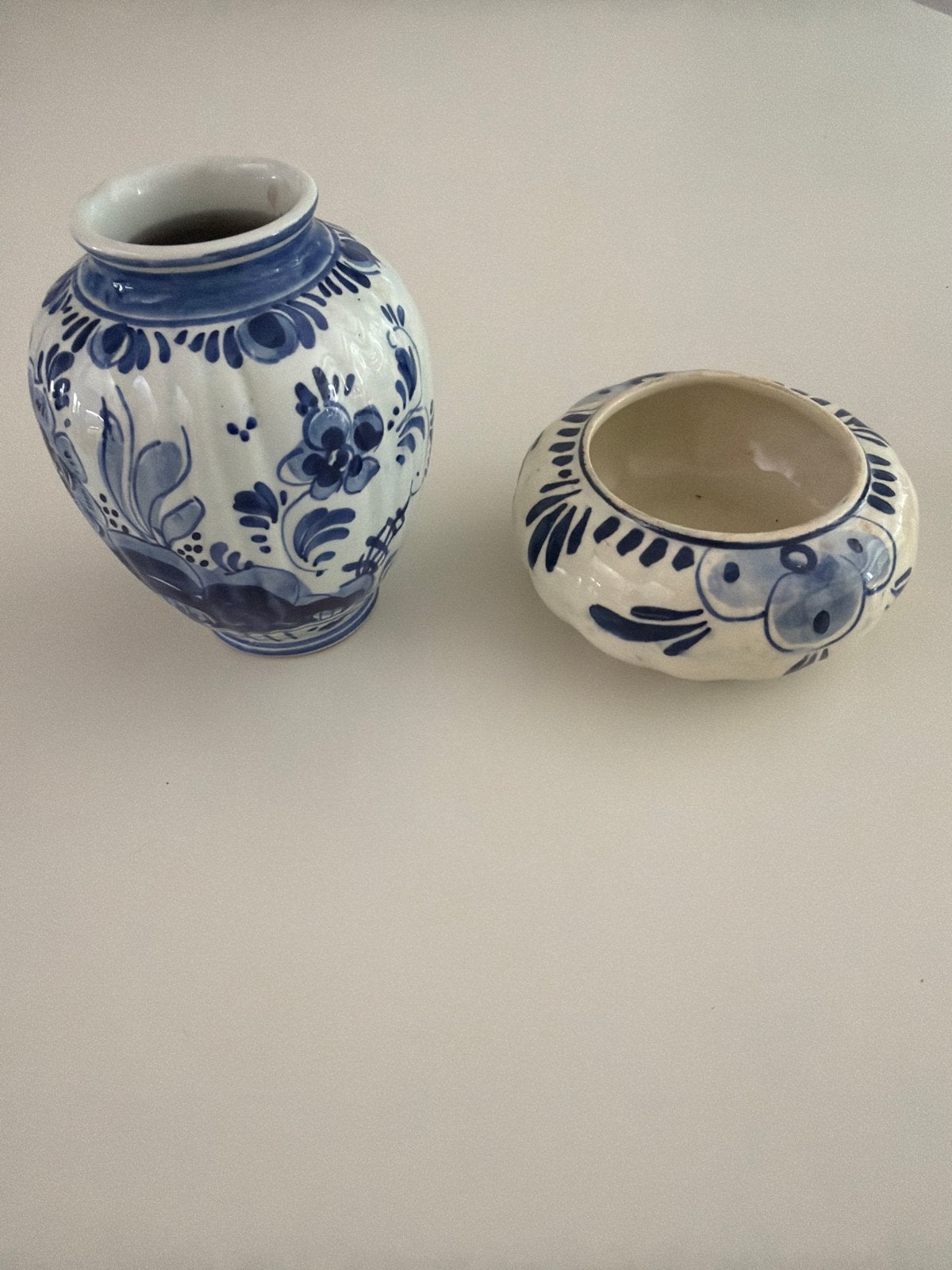 Delfts Blauw vaasje en potje - Handbeschilderd, Antiek en Kunst, Ophalen of Verzenden