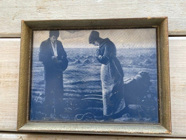 Vintage Mosa tegel. Angelus gebed Jean Francois Millet., Antiek en Kunst, Ophalen