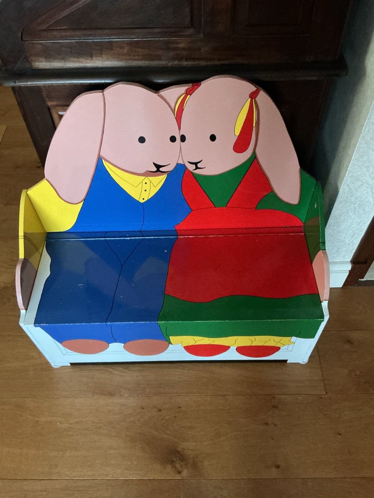 Leuke kinderbank/speelgoedkist met konijnen design, Ophalen, Gebruikt, Overige typen