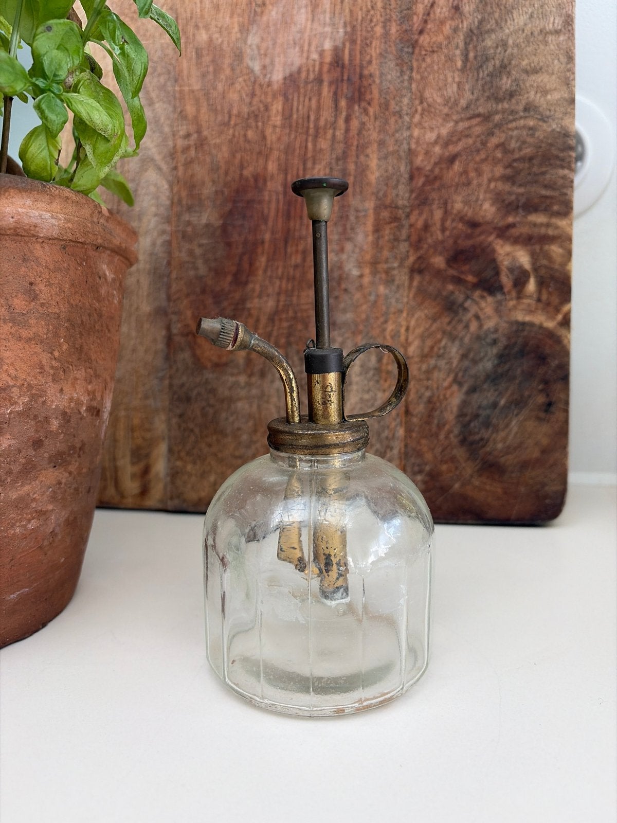 Vintage Glazen Plantenspuit - Messing Pomp, Antiek en Kunst, Ophalen of Verzenden