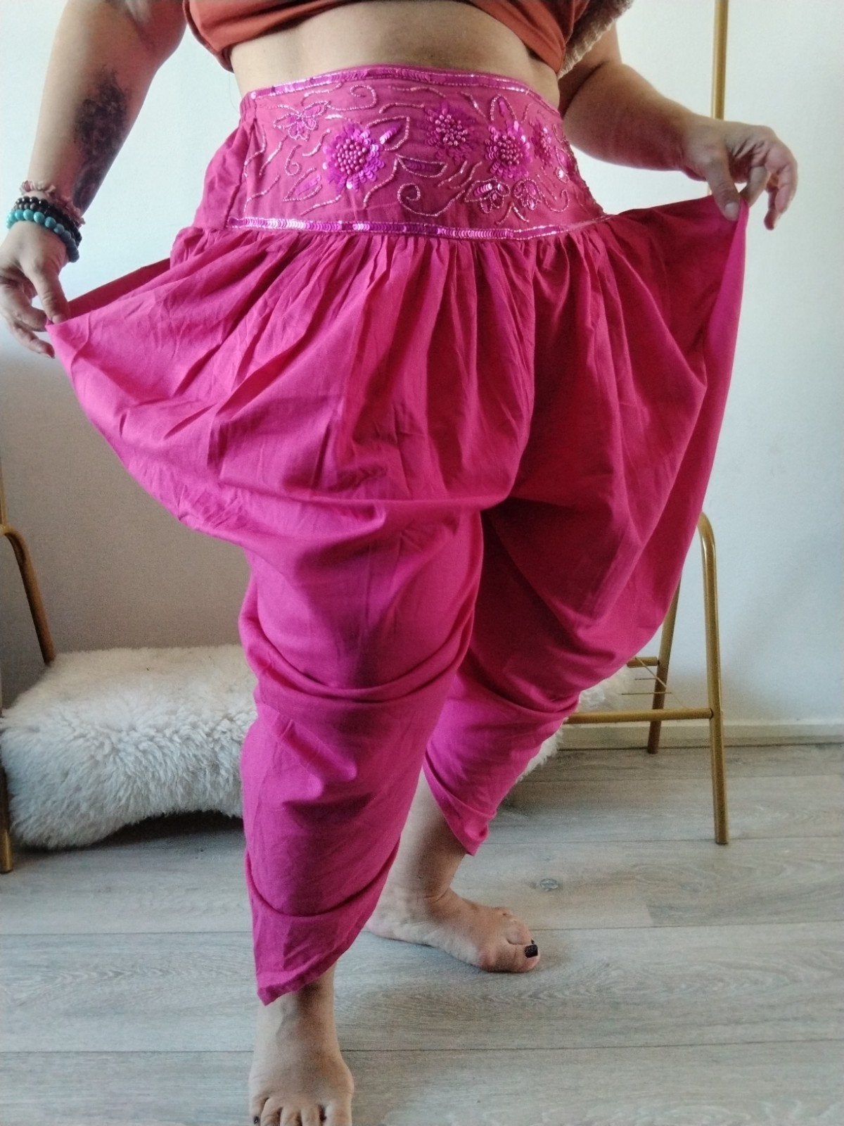 Luxe uniek Bohemian Roze Harembroek met Pailletten - Nieuw, Nieuw, Ophalen of Verzenden, Roze, Lang