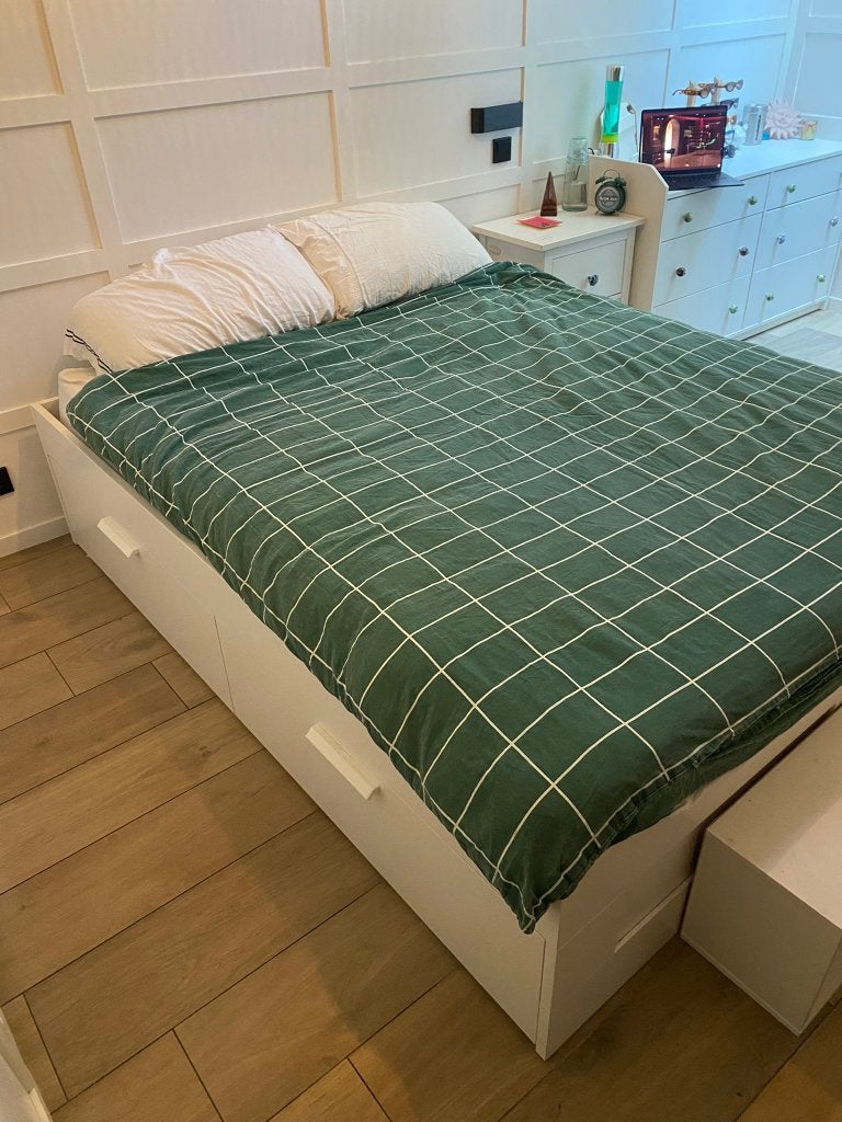 Bed Frame, Ophalen, Wit, Tweepersoons, 140 cm