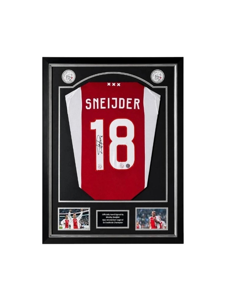 Wesley Sneijder gesigneerd Ajax 18 shirt Deluxe Frame, Verzamelen, Shirt, Info@sportmemorabilianetherlands.com, Nieuw, Ophalen of Verzenden