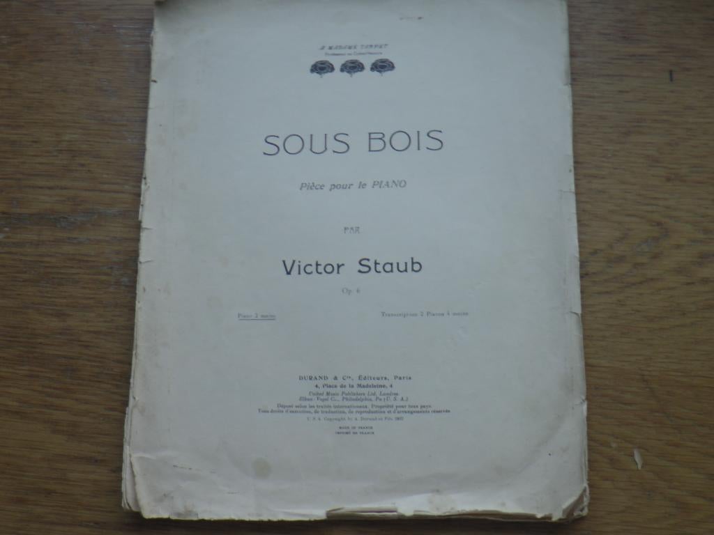 Victor staub - sous bois -voor piano, Muziek en Instrumenten, Gebruikt, Klassiek, Ophalen of Verzenden, Artiest of Componist