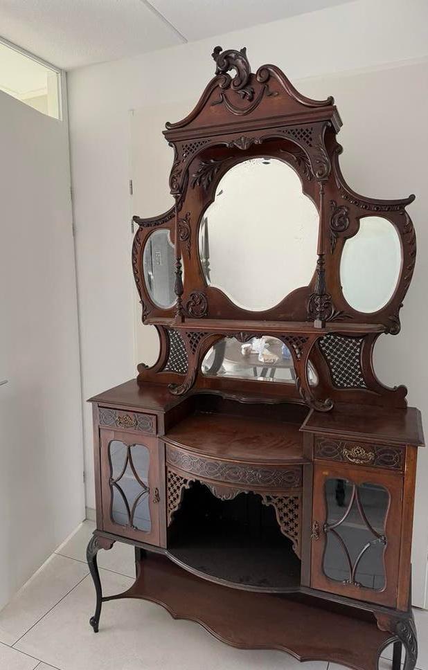 Antieke kaptafel met spiegel - Prachtig houtsnijwerk, Ophalen of Verzenden