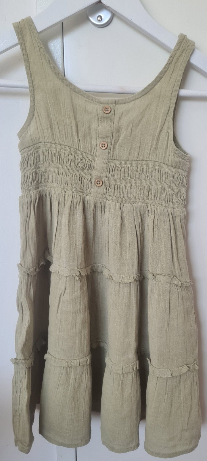 Zara linnen jurk met panelen, khaki, maat 116, Gebruikt, Meisje, Ophalen of Verzenden, Zara