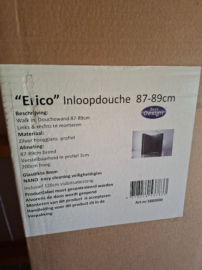 Inloopdouche 87 - 89 cm, Ophalen, Nieuw, Glas, Douche