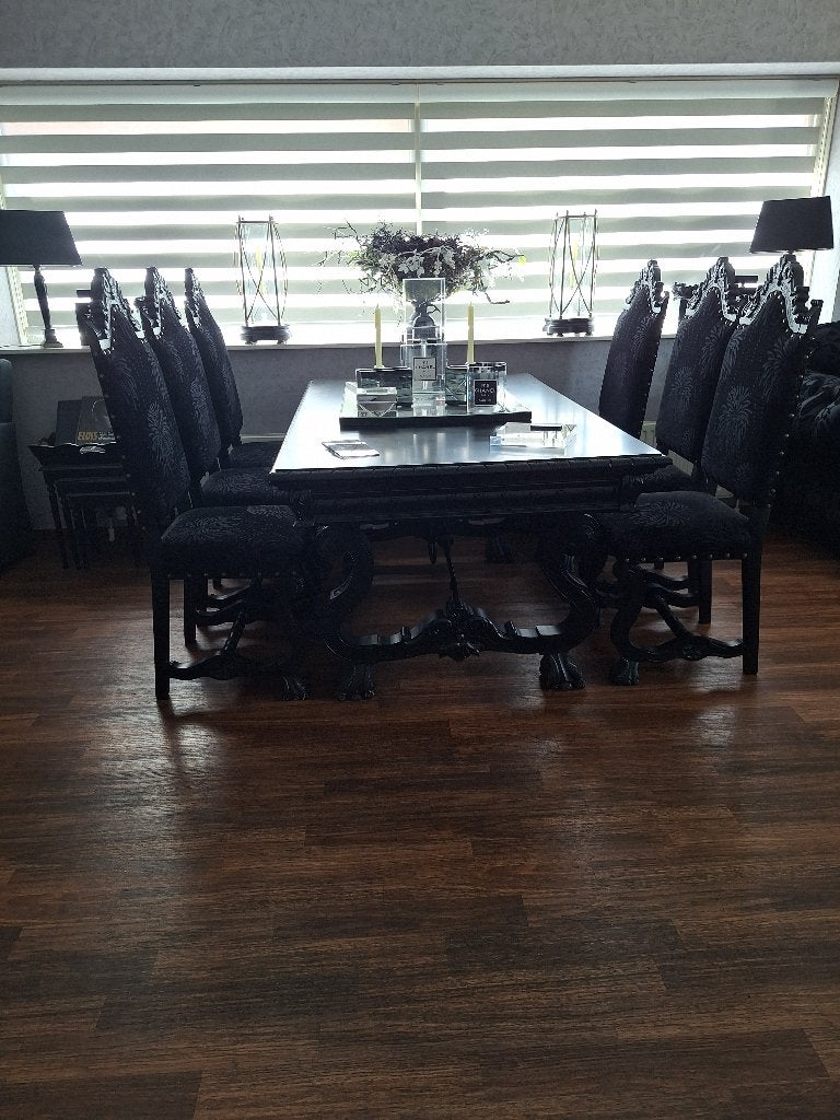 Tafel met 6 stoelen, Huis en Inrichting, Tafels | Eettafels, Ophalen, Gebruikt, Spaans, 200 cm of meer