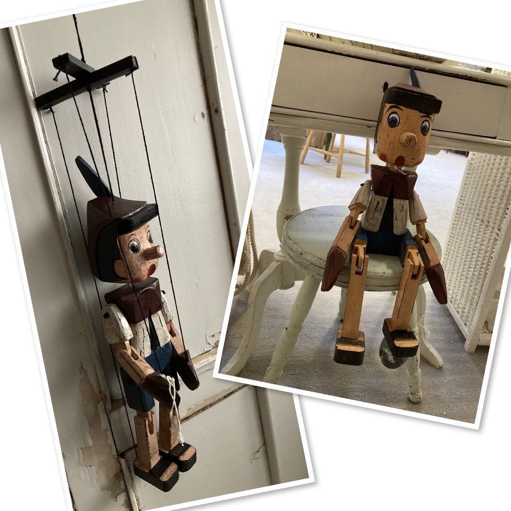 Fairtrade houten Pinokkio / marionet en met bungelbeentjes, Hout, Meerkleurig, ---, Nieuw