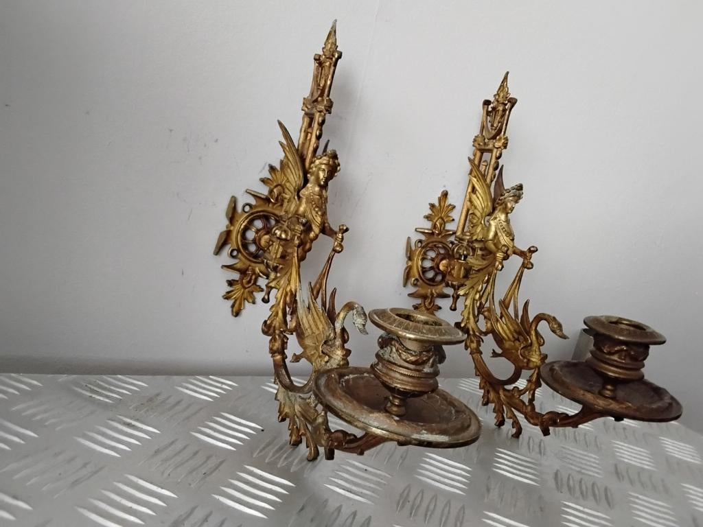 BRONZEN PIANO/WAND KANDELAARS FRANS 19 EEUW, Ophalen of Verzenden, Koper of Brons