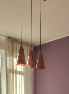 Set van 3 vintage hanglampen van albast, marmerlook, Ophalen, Overige materialen, Overige typen, Gebruikt