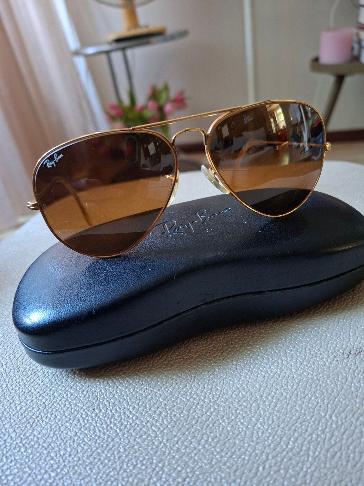 Ray-Ban Aviator Zonnebril Goud/Bruin, Zonnebril, Bruin, Ophalen of Verzenden, Zo goed als nieuw