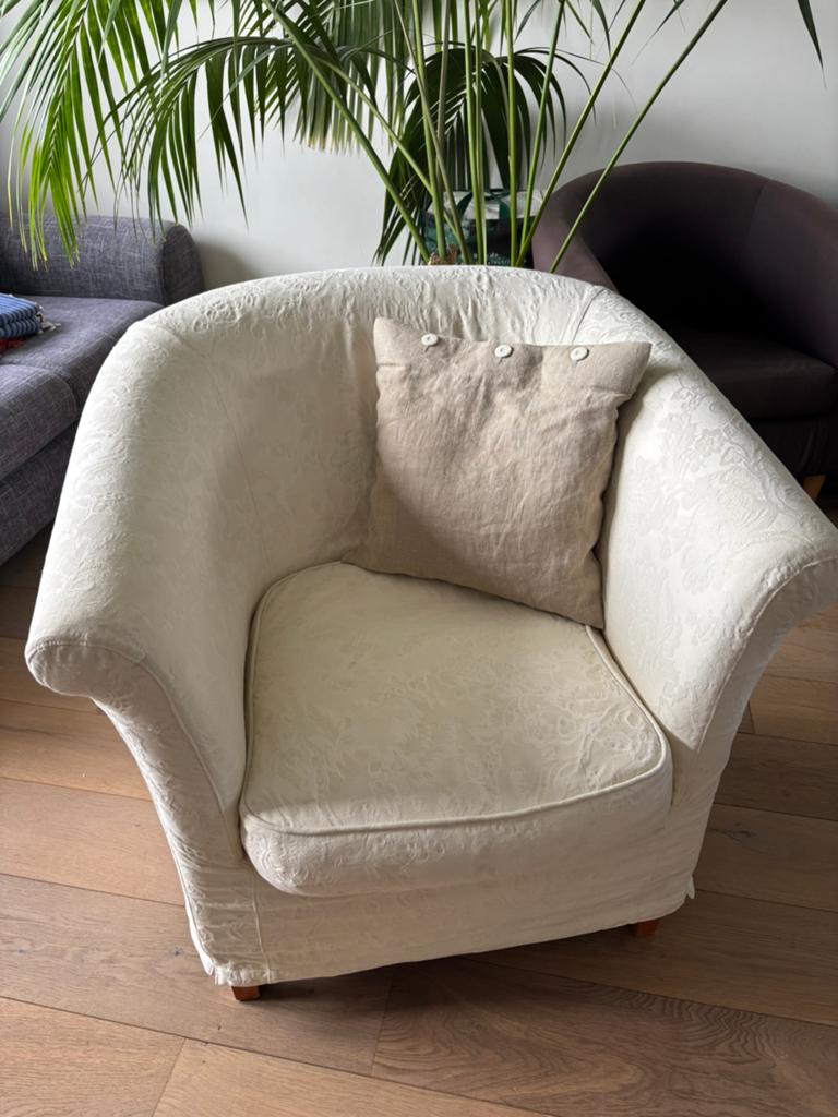 Comfortabele crèmekleurige fauteuil met bloemmotief, Ophalen, Gebruikt, Overige kleuren, Eén