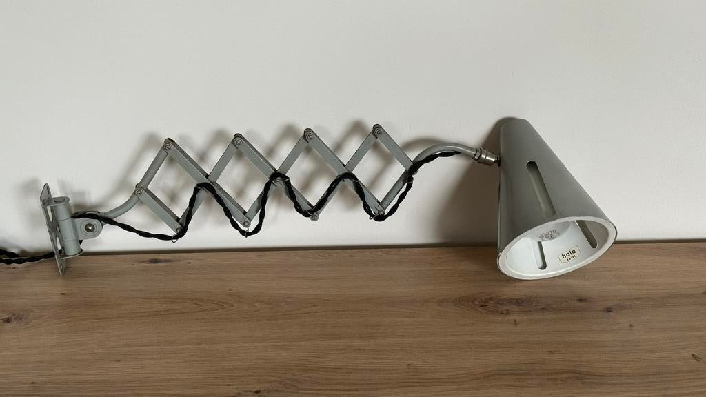 Vintage Hala lamp schaarlamp harmonicalamp wandlamp, Huis en Inrichting, Lampen | Wandlampen, Ophalen of Verzenden, Gebruikt, Glas